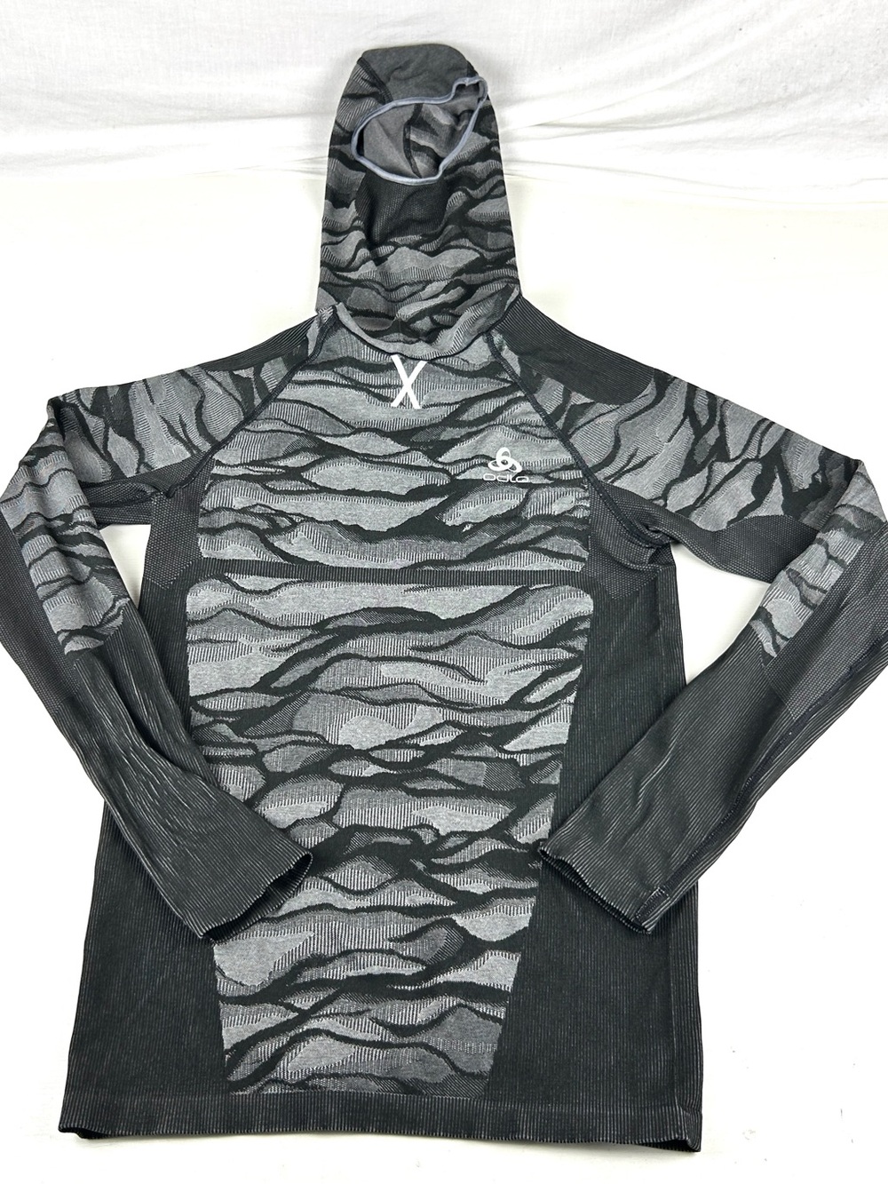 Odlo Active Warm Baselayer With Facemask Black Gray Lightweight Running Hoodie M